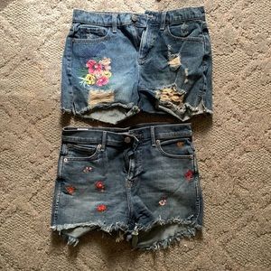 Set of 2 Floral Embroidered Denim Shorts